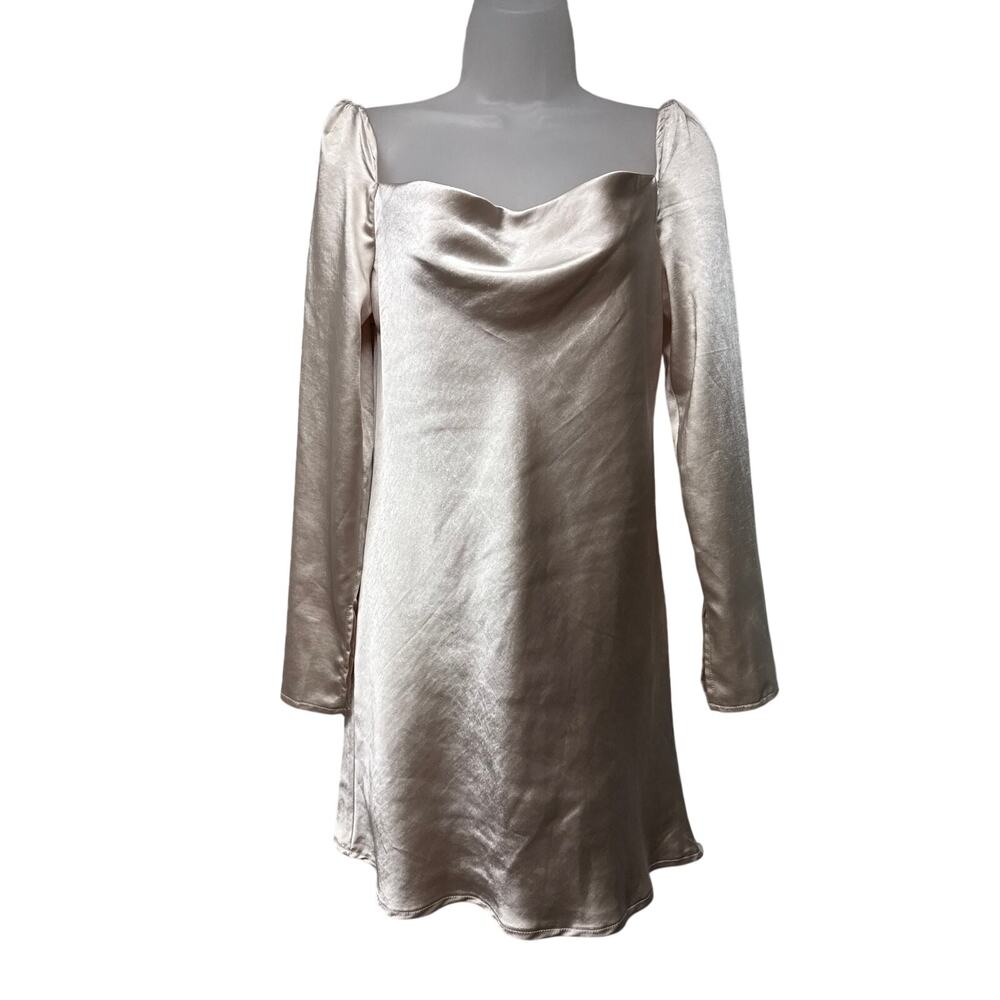 Princess Polly Satin Cowl Neck Mini Dress Siz 4 Champagne Long Sleeve Homecoming